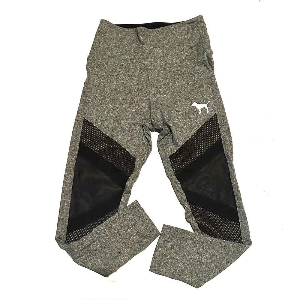 Victoria's Secret Pink Gray Cropped Sheer Panel Active Leggings Women's S Small